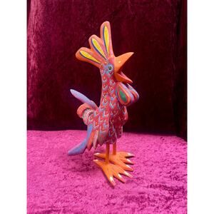 Vintage Carved Wood Red Rooster Figure - Hand Painted Alebrije Mexican Folk Art